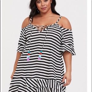 Torrid Black and White Stripe Dress Swim Cover Up